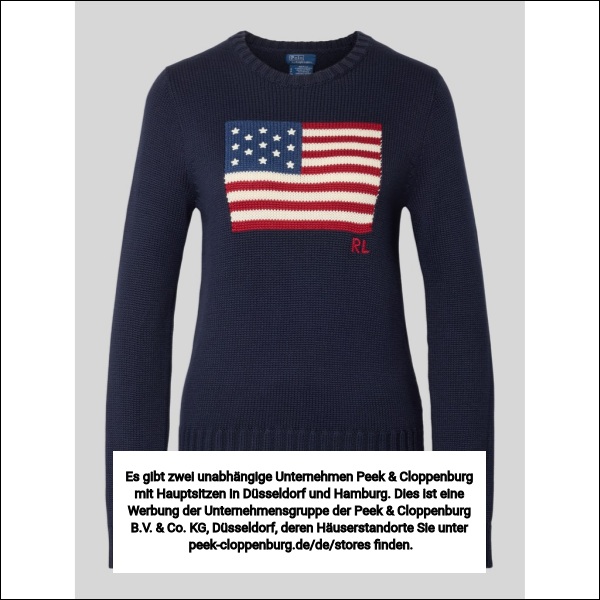 Polo Ralph Lauren Damen Marine Strickpullover Mit Flaggen-Motiv Und Rundhalsausschnitt Mittel